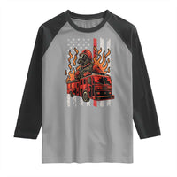 Firefighter Patriotic Fire Truck Fireman American Flag Raglan Shirt - Wonder Print Shop