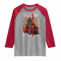 Firefighter Patriotic Fire Truck Fireman American Flag Raglan Shirt - Wonder Print Shop