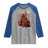 Firefighter Patriotic Fire Truck Fireman American Flag Raglan Shirt - Wonder Print Shop