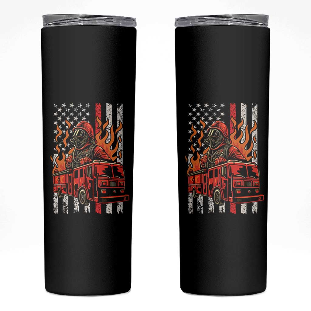 Firefighter Patriotic Fire Truck Fireman American Flag Skinny Tumbler