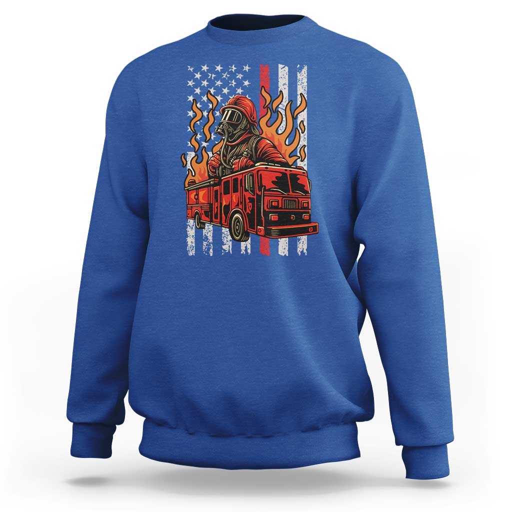 Firefighter Patriotic Fire Truck Fireman American Flag Sweatshirt - Wonder Print Shop