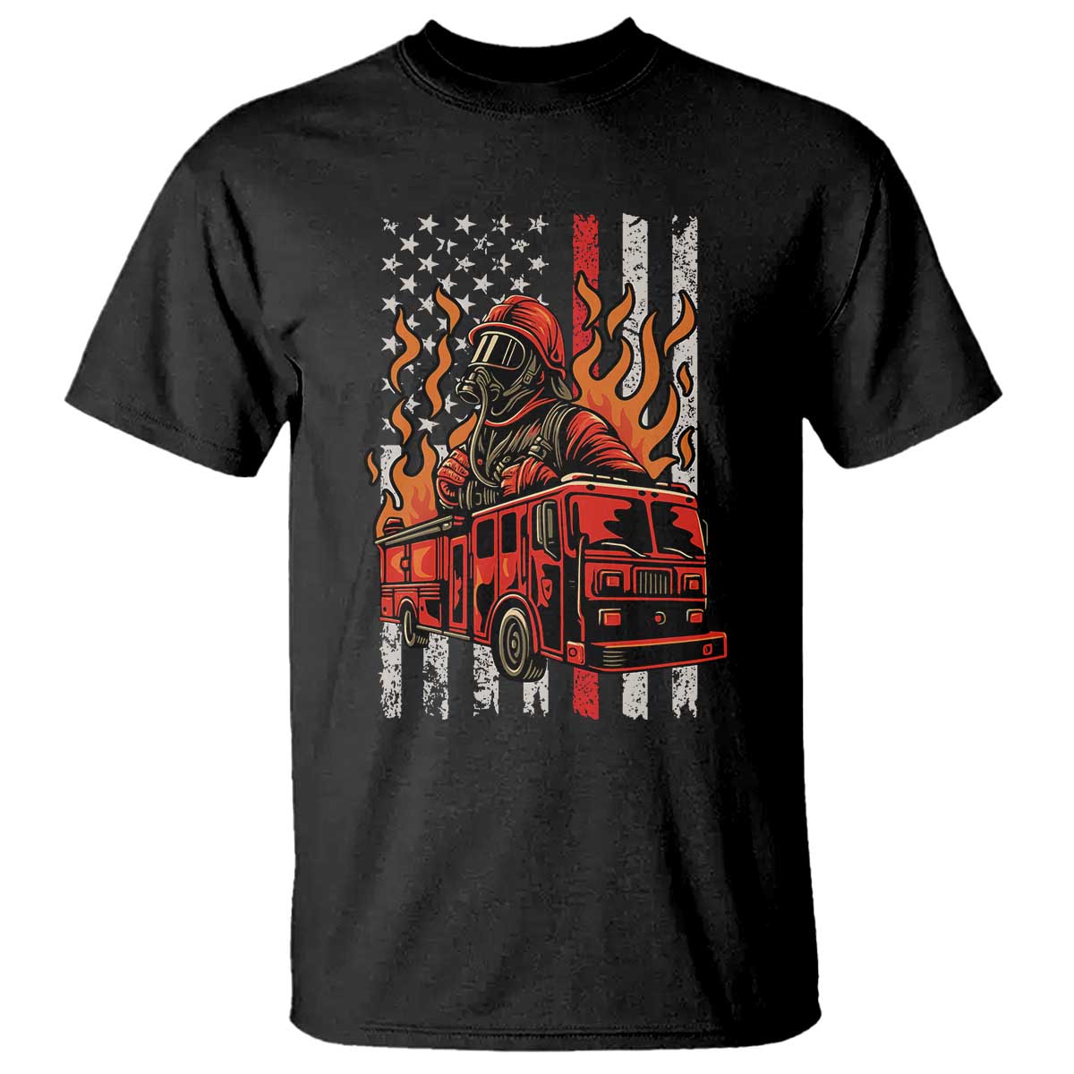 Firefighter Patriotic Fire Truck Fireman American Flag T Shirt - Wonder Print Shop