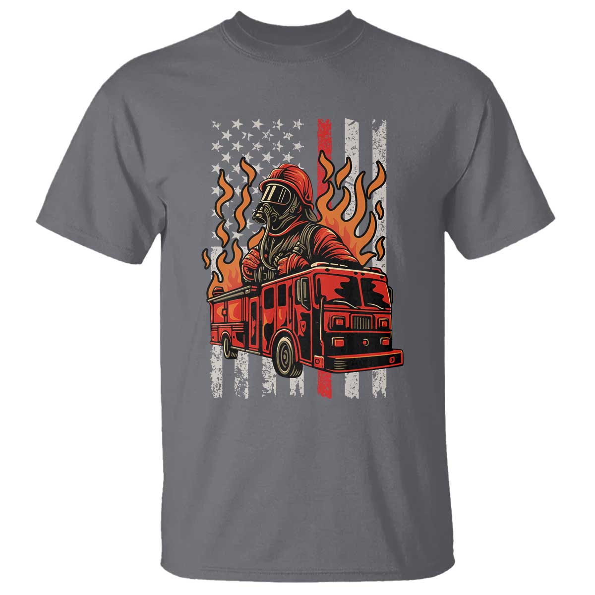 Firefighter Patriotic Fire Truck Fireman American Flag T Shirt - Wonder Print Shop