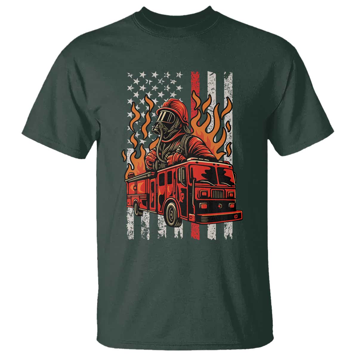 Firefighter Patriotic Fire Truck Fireman American Flag T Shirt - Wonder Print Shop