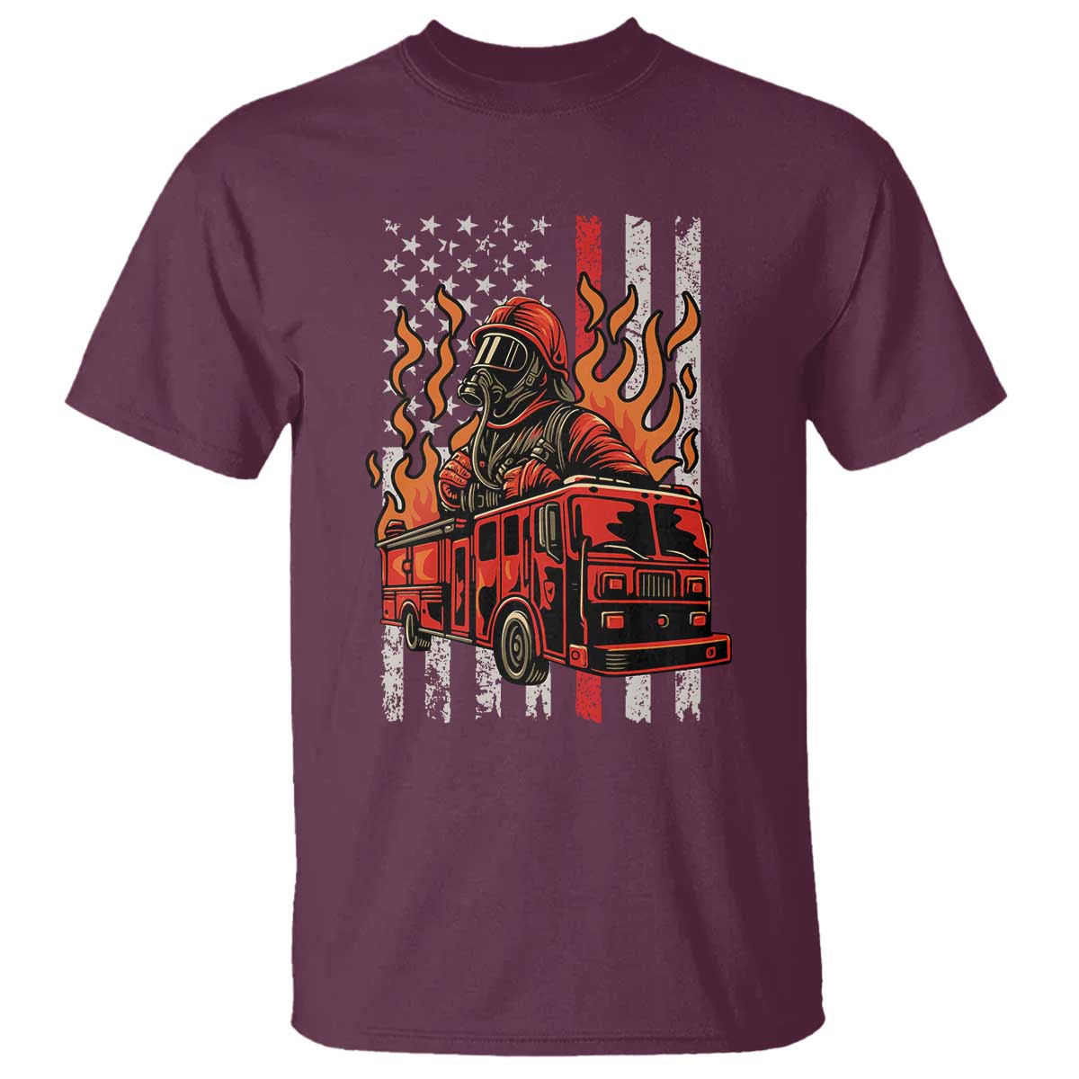Firefighter Patriotic Fire Truck Fireman American Flag T Shirt - Wonder Print Shop