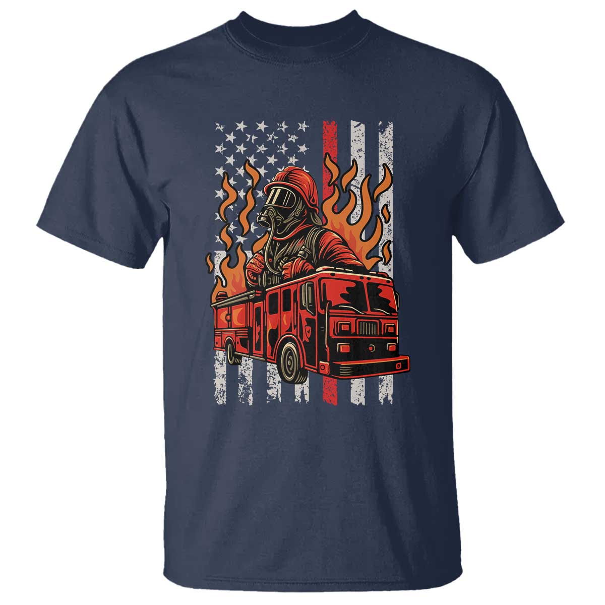 Firefighter Patriotic Fire Truck Fireman American Flag T Shirt - Wonder Print Shop