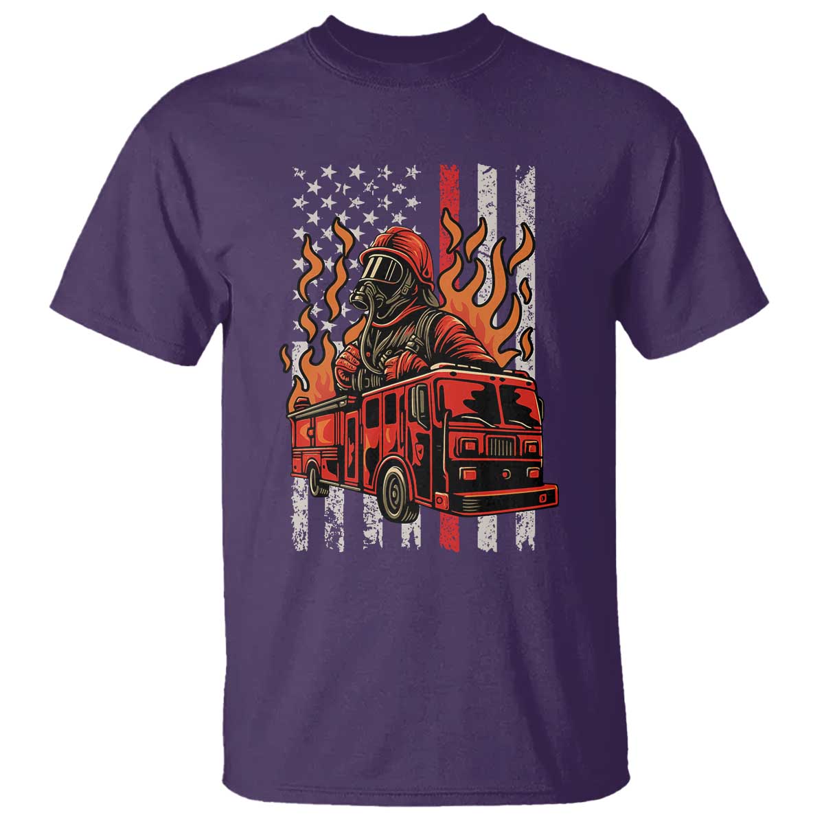 Firefighter Patriotic Fire Truck Fireman American Flag T Shirt - Wonder Print Shop
