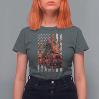 Firefighter Patriotic Fire Truck Fireman American Flag T Shirt For Women - Wonder Print Shop