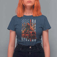 Firefighter Patriotic Fire Truck Fireman American Flag T Shirt For Women - Wonder Print Shop