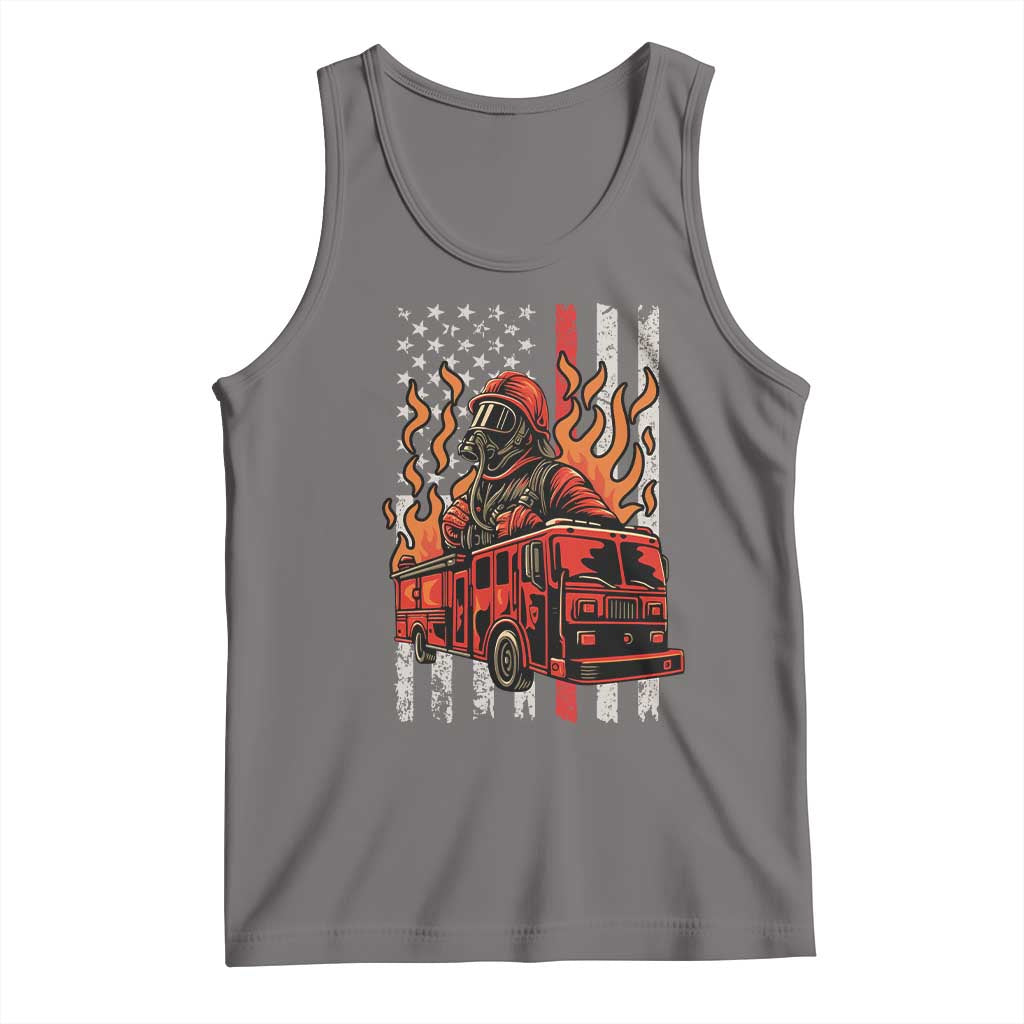Firefighter Patriotic Fire Truck Fireman American Flag Tank Top - Wonder Print Shop
