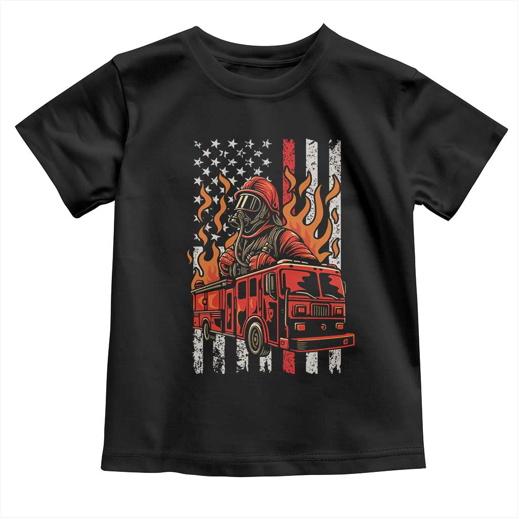 Firefighter Patriotic Fire Truck Fireman American Flag Toddler T Shirt - Wonder Print Shop