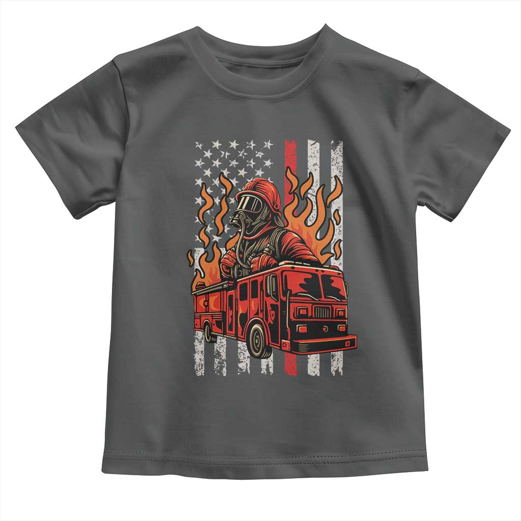 Firefighter Patriotic Fire Truck Fireman American Flag Toddler T Shirt - Wonder Print Shop