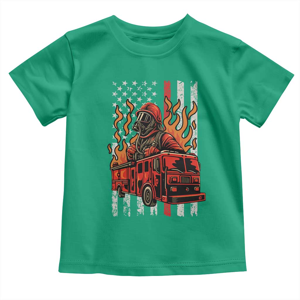 Firefighter Patriotic Fire Truck Fireman American Flag Toddler T Shirt - Wonder Print Shop