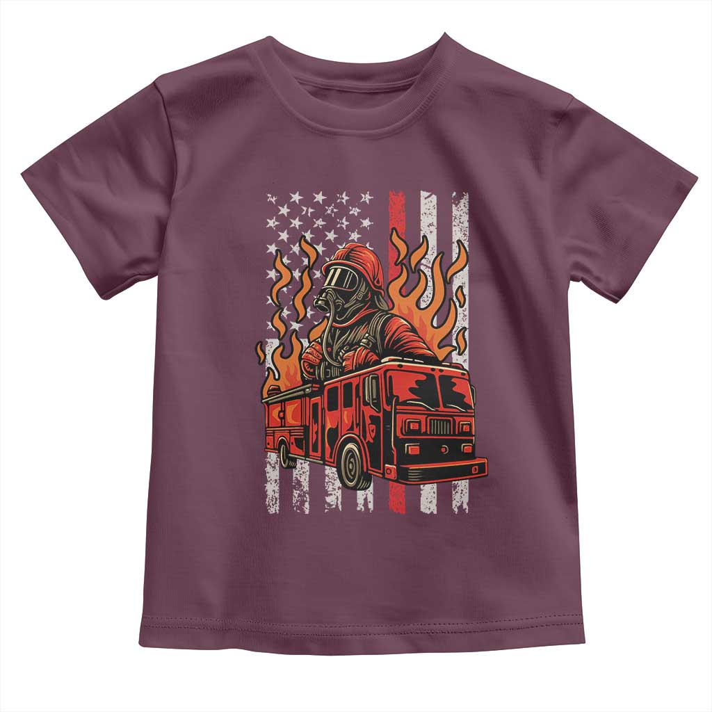 Firefighter Patriotic Fire Truck Fireman American Flag Toddler T Shirt - Wonder Print Shop