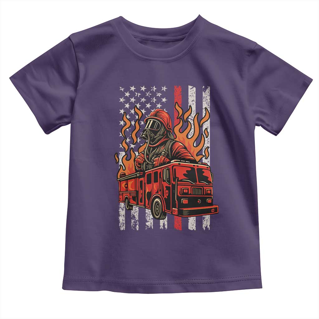 Firefighter Patriotic Fire Truck Fireman American Flag Toddler T Shirt - Wonder Print Shop