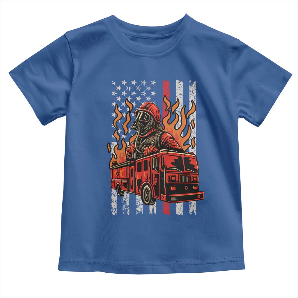 Firefighter Patriotic Fire Truck Fireman American Flag Toddler T Shirt - Wonder Print Shop