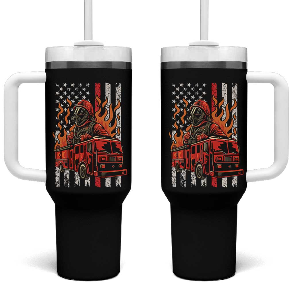 Firefighter Patriotic Fire Truck Fireman American Flag Tumbler With Handle