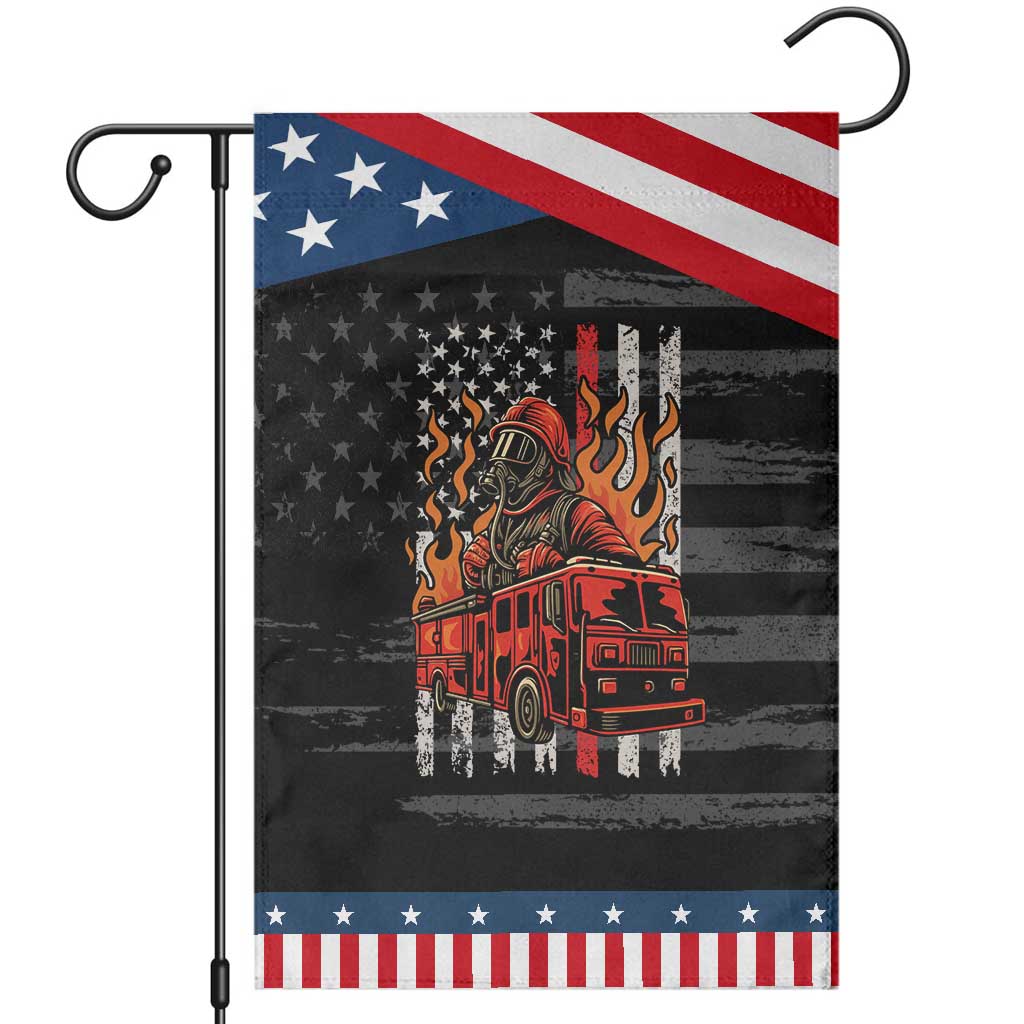 Firefighter Patriotic Fire Truck Fireman American Flag Garden Flag
