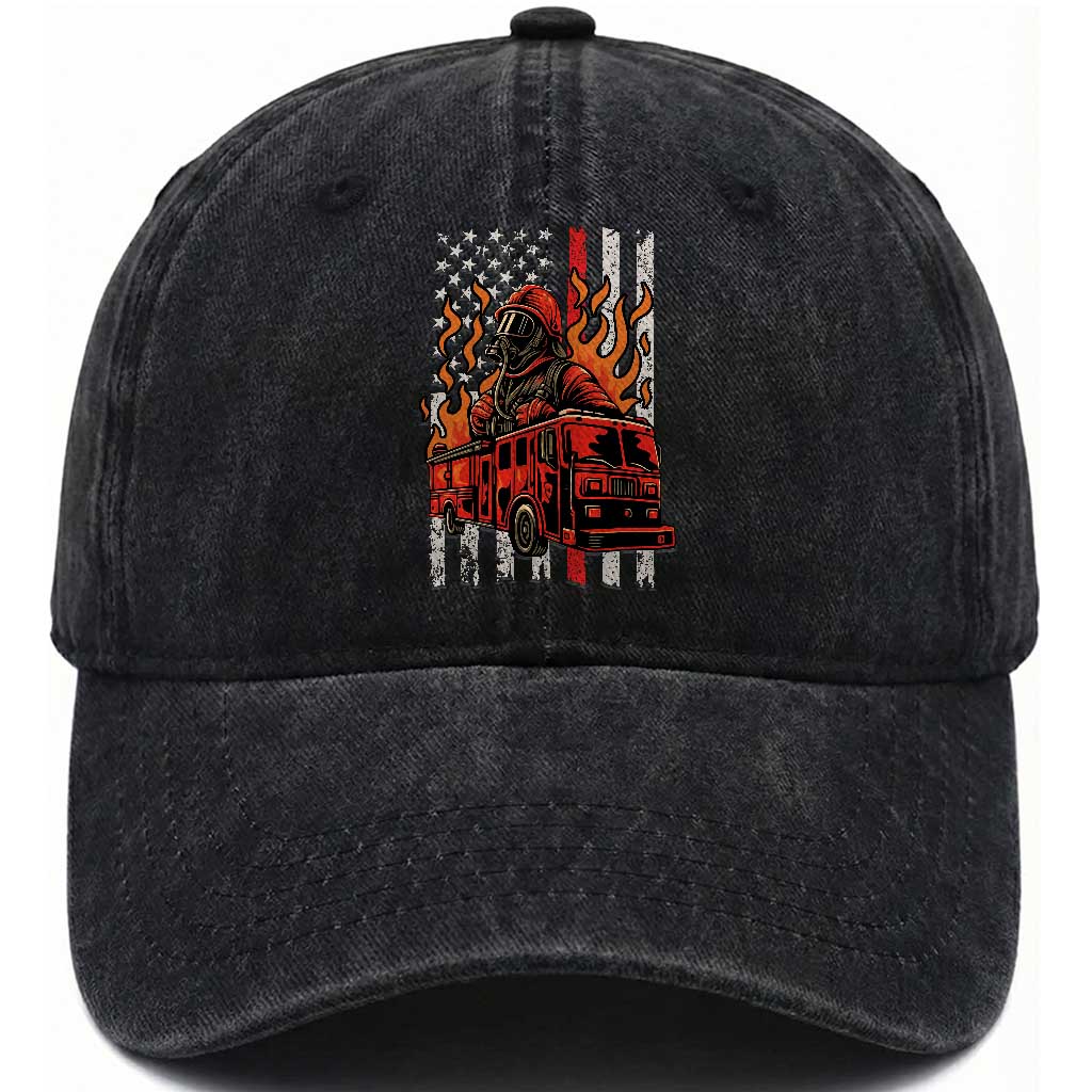 Firefighter Patriotic Fire Truck Fireman American Flag Washed Cotton Baseball Cap