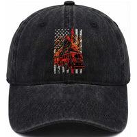 Firefighter Patriotic Fire Truck Fireman American Flag Washed Cotton Baseball Cap