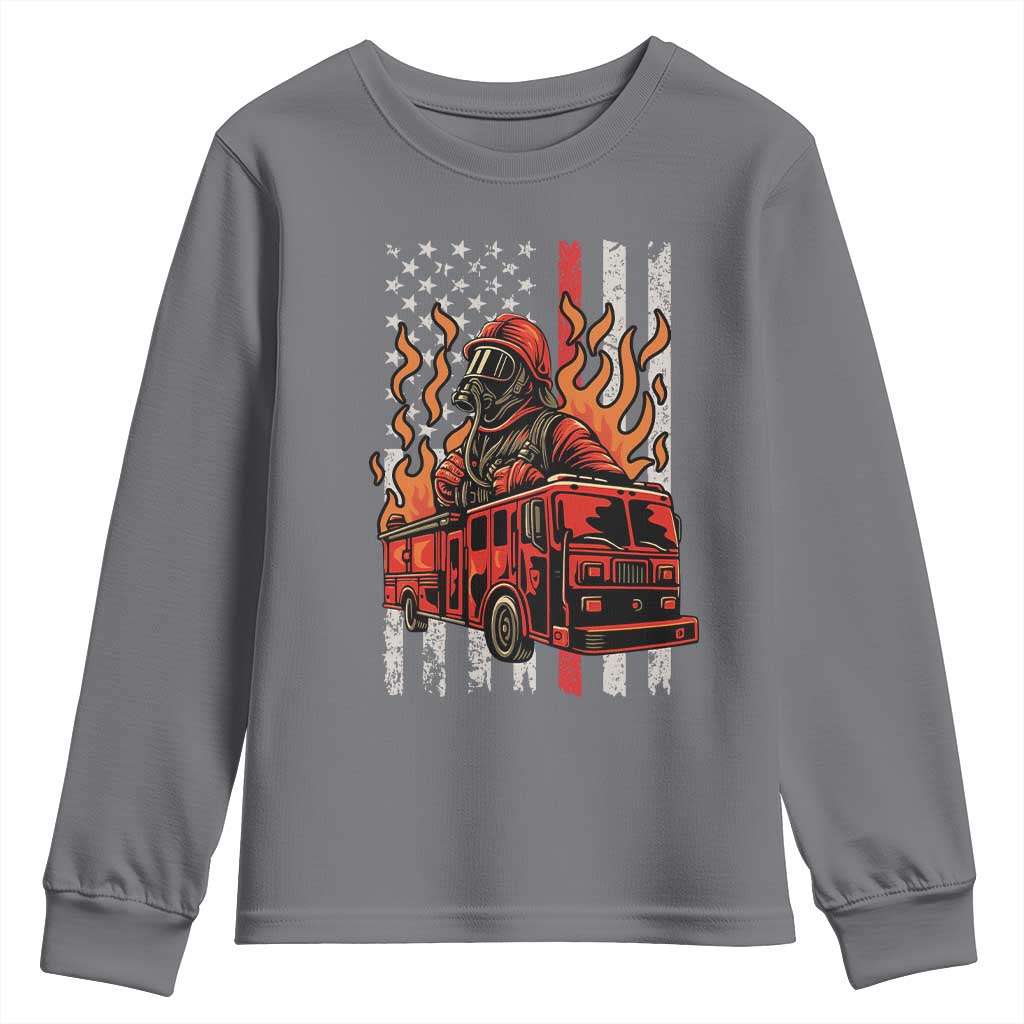 Firefighter Patriotic Fire Truck Fireman American Flag Youth Sweatshirt - Wonder Print Shop