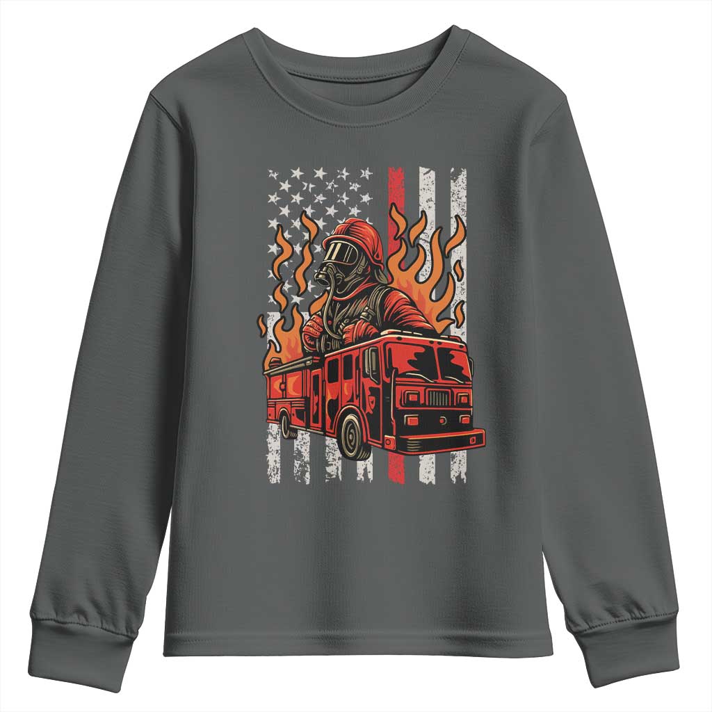 Firefighter Patriotic Fire Truck Fireman American Flag Youth Sweatshirt - Wonder Print Shop