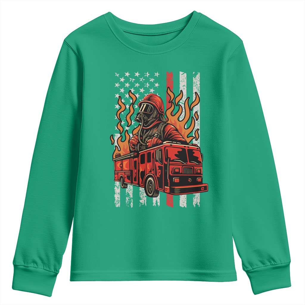 Firefighter Patriotic Fire Truck Fireman American Flag Youth Sweatshirt - Wonder Print Shop