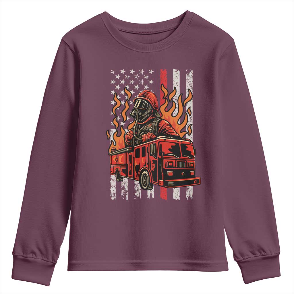 Firefighter Patriotic Fire Truck Fireman American Flag Youth Sweatshirt - Wonder Print Shop