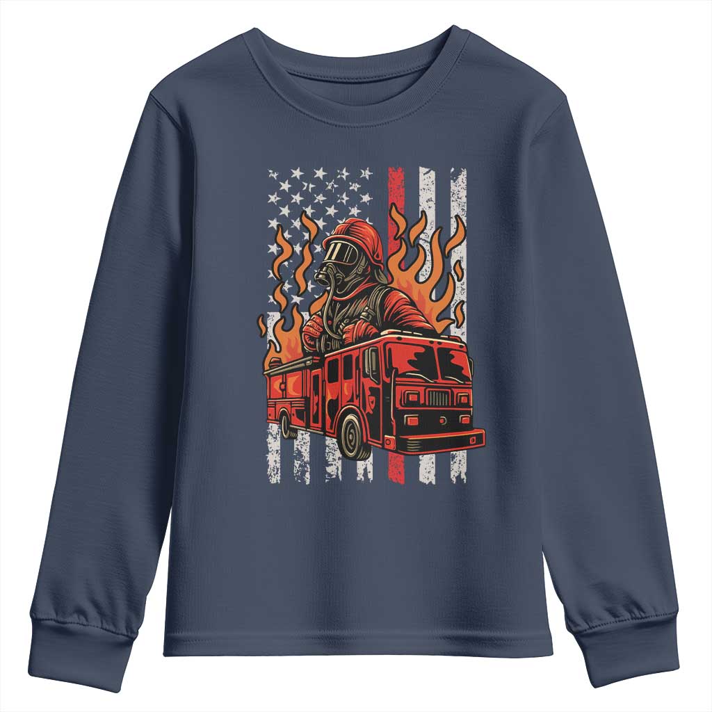 Firefighter Patriotic Fire Truck Fireman American Flag Youth Sweatshirt - Wonder Print Shop