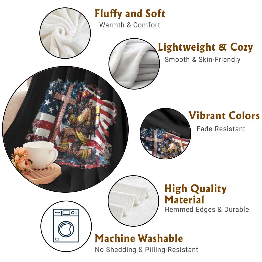 Fireman American Flag Throw Blanket Firefighter Christian Cross Bible - Wonder Print Shop