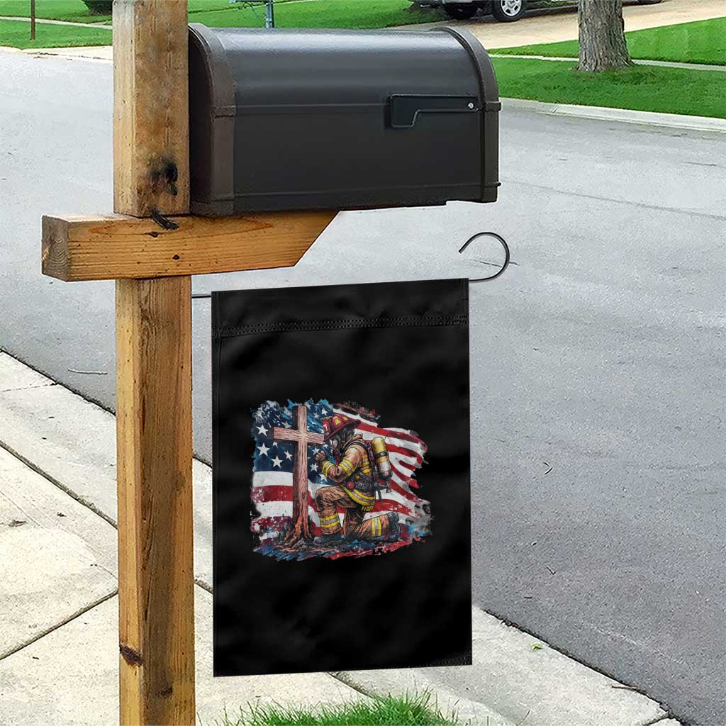 Fireman American Flag Garden Flag Firefighter Christian Cross Bible - Wonder Print Shop
