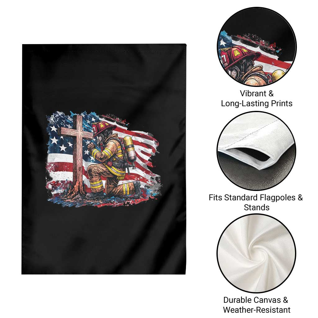 Fireman American Flag Garden Flag Firefighter Christian Cross Bible - Wonder Print Shop