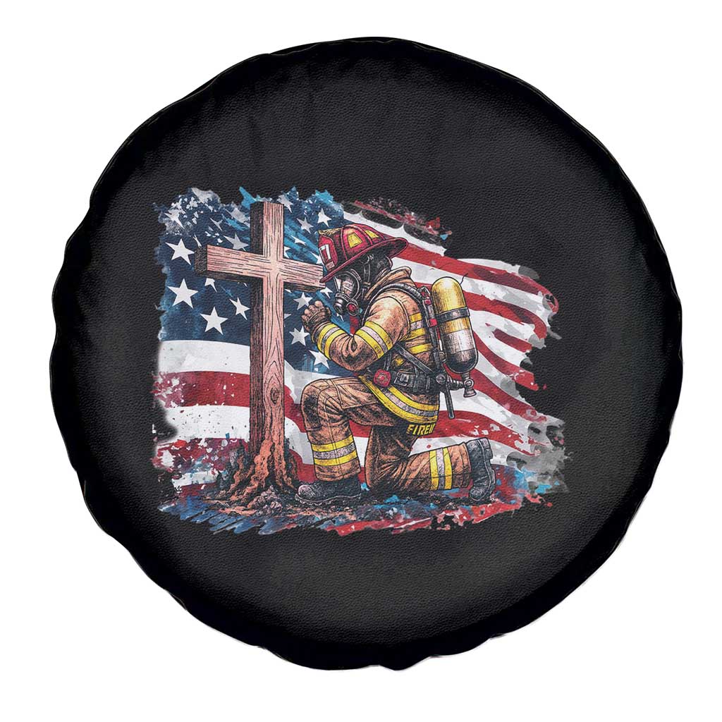 Fireman American Flag Spare Tire Cover Firefighter Christian Cross Bible - Wonder Print Shop