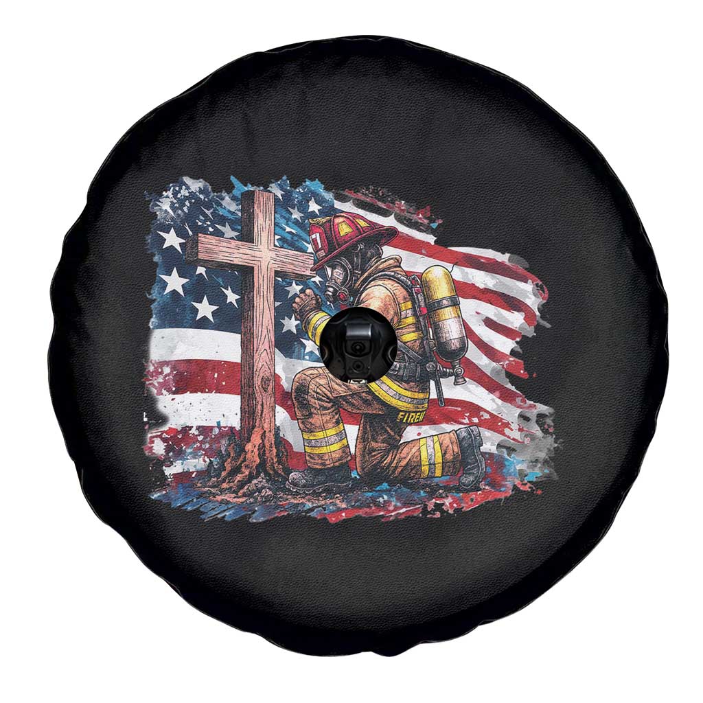 Fireman American Flag Spare Tire Cover Firefighter Christian Cross Bible - Wonder Print Shop