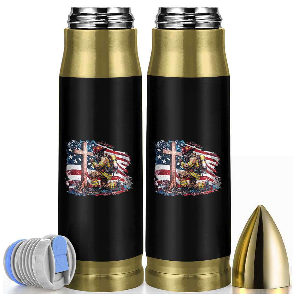 Fireman American Flag Bullet Tumbler Firefighter Christian Cross Bible