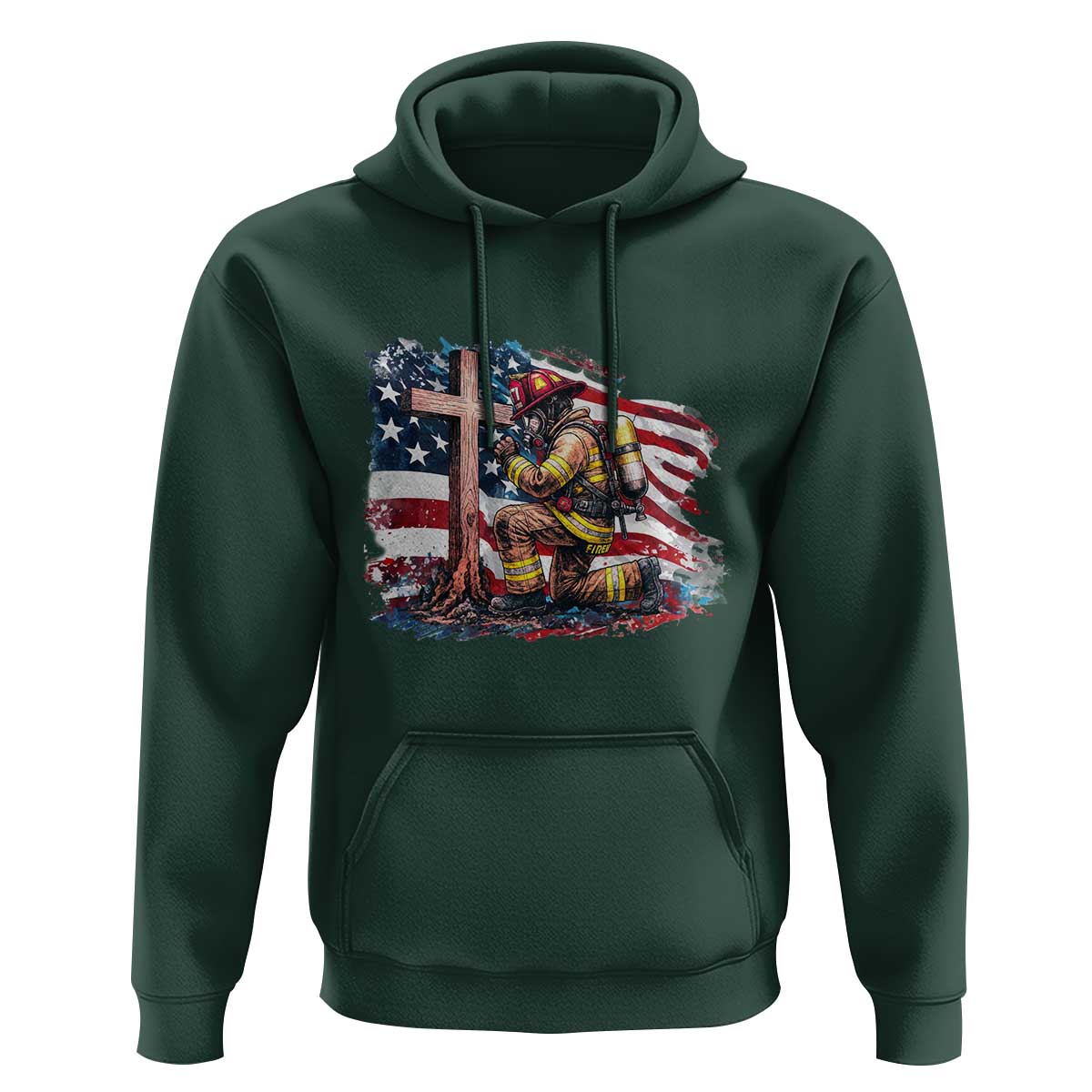 Fireman American Flag Hoodie Firefighter Christian Cross Bible - Wonder Print Shop