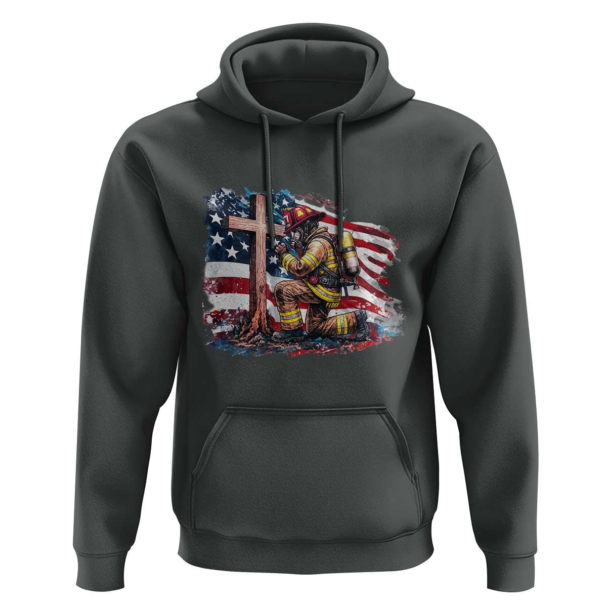Fireman American Flag Hoodie Firefighter Christian Cross Bible - Wonder Print Shop