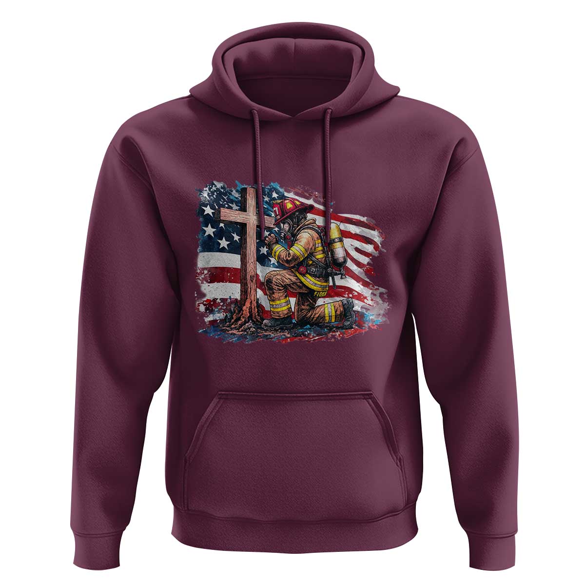 Fireman American Flag Hoodie Firefighter Christian Cross Bible - Wonder Print Shop