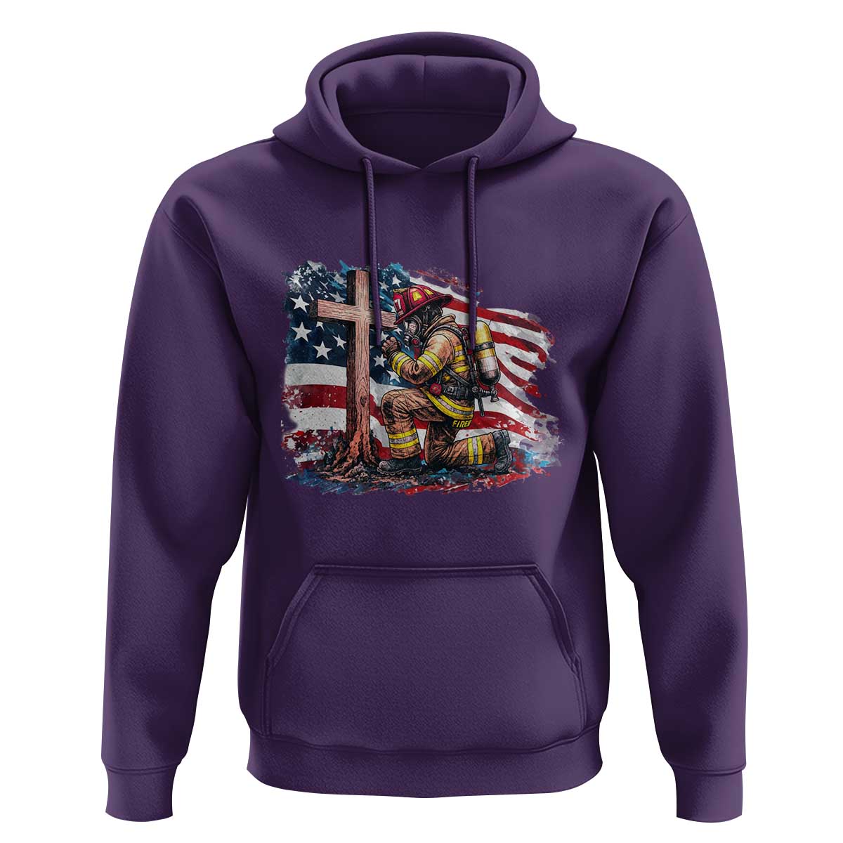 Fireman American Flag Hoodie Firefighter Christian Cross Bible - Wonder Print Shop