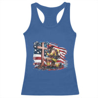 Fireman American Flag Racerback Tank Top Firefighter Christian Cross Bible - Wonder Print Shop