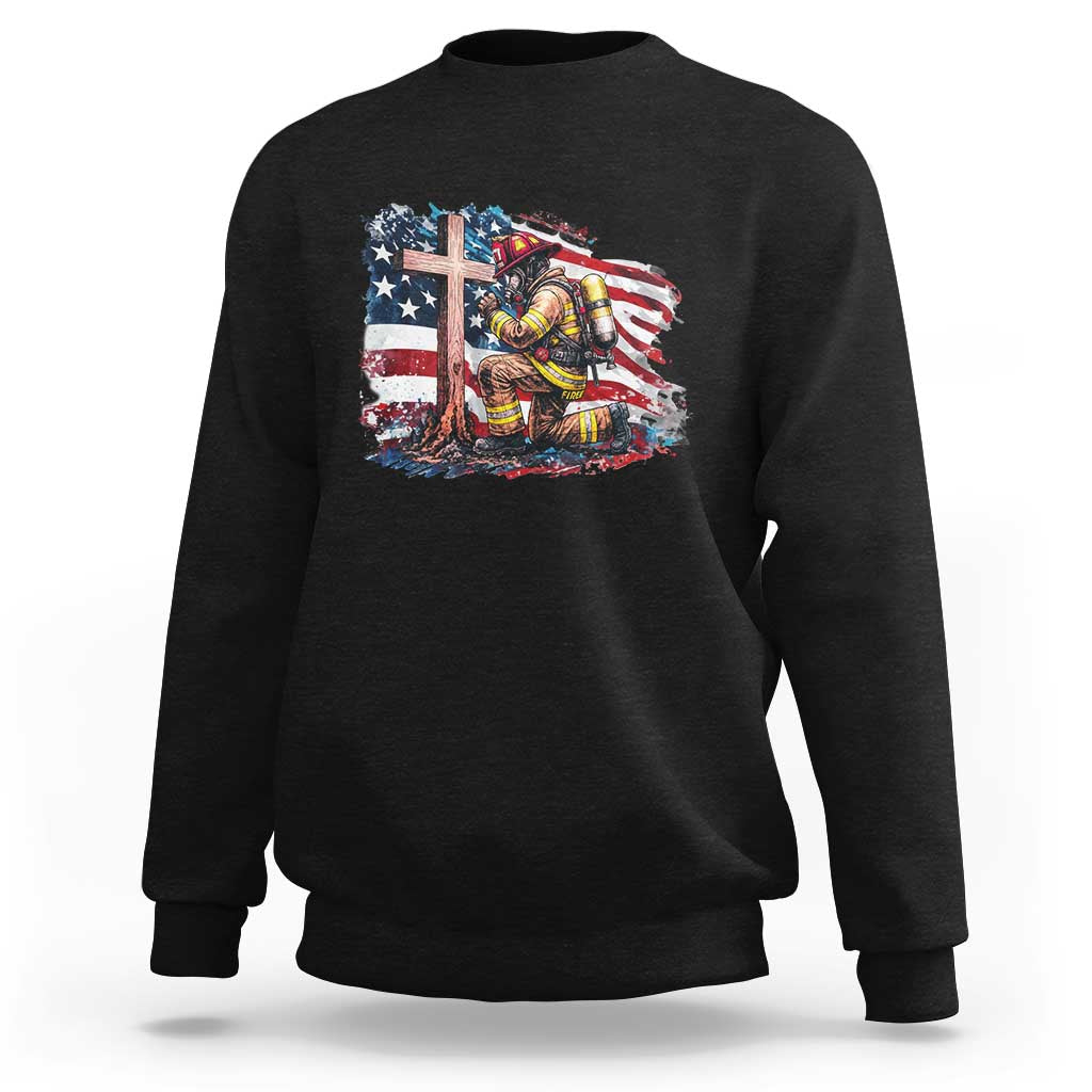 Fireman American Flag Sweatshirt Firefighter Christian Cross Bible - Wonder Print Shop
