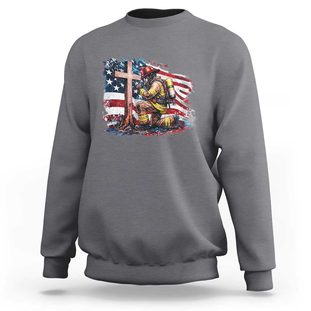 Fireman American Flag Sweatshirt Firefighter Christian Cross Bible - Wonder Print Shop