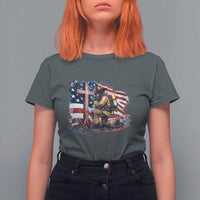 Fireman American Flag T Shirt For Women Firefighter Christian Cross Bible - Wonder Print Shop