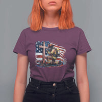 Fireman American Flag T Shirt For Women Firefighter Christian Cross Bible - Wonder Print Shop
