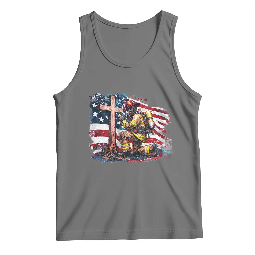 Fireman American Flag Tank Top Firefighter Christian Cross Bible - Wonder Print Shop