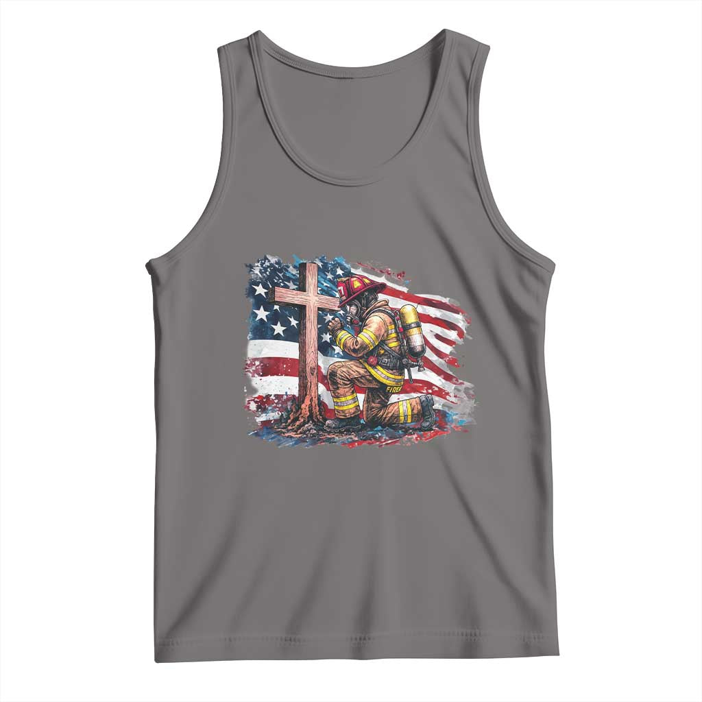 Fireman American Flag Tank Top Firefighter Christian Cross Bible - Wonder Print Shop