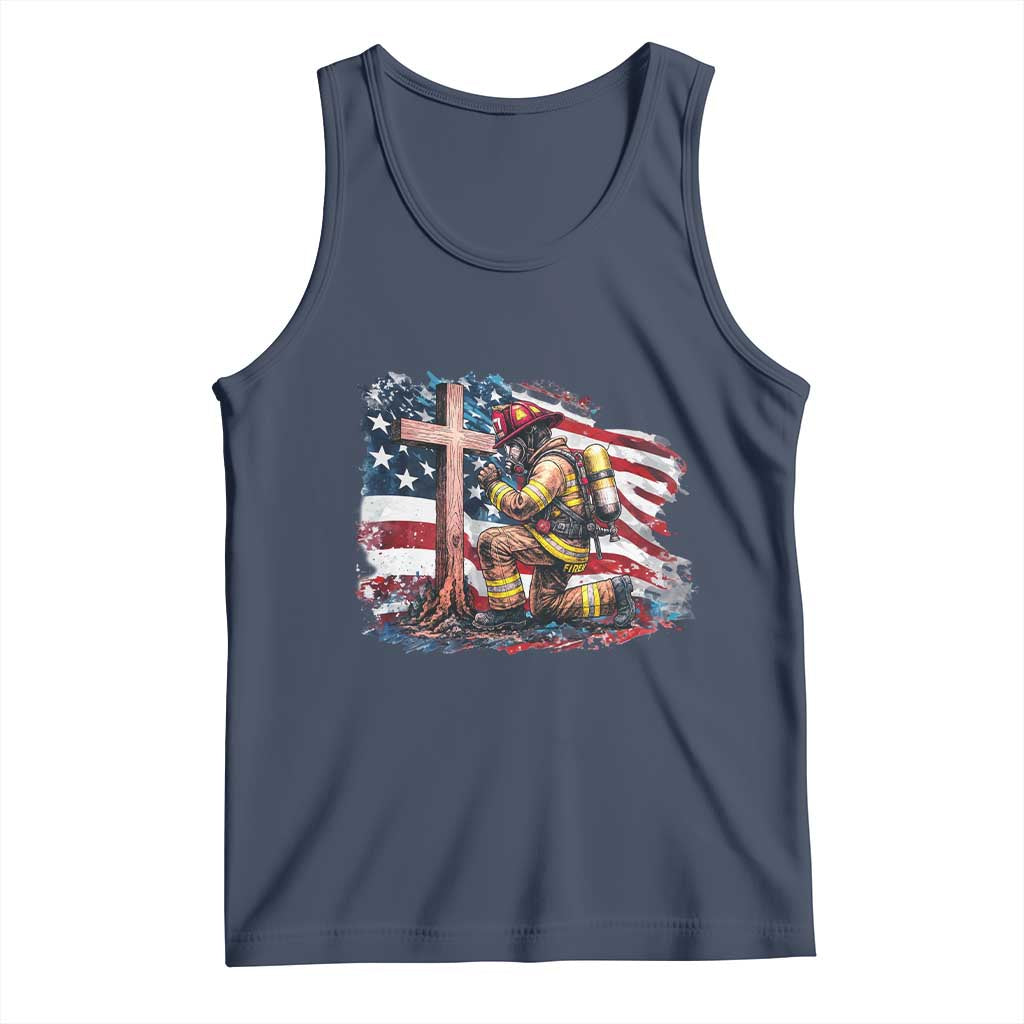Fireman American Flag Tank Top Firefighter Christian Cross Bible - Wonder Print Shop