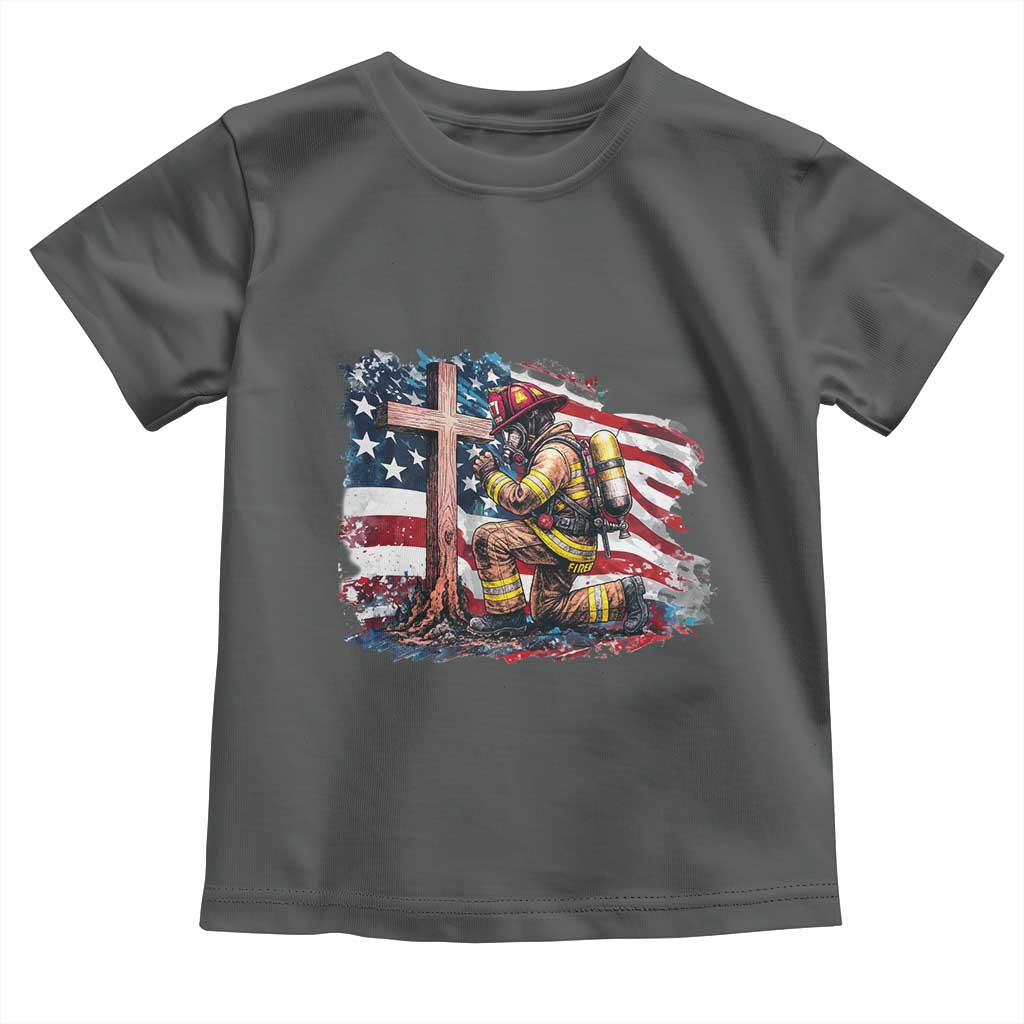 Fireman American Flag Toddler T Shirt Firefighter Christian Cross Bible - Wonder Print Shop