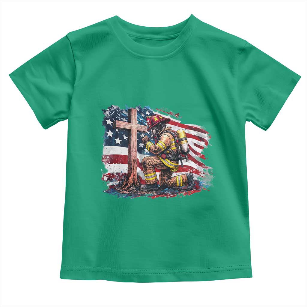 Fireman American Flag Toddler T Shirt Firefighter Christian Cross Bible - Wonder Print Shop