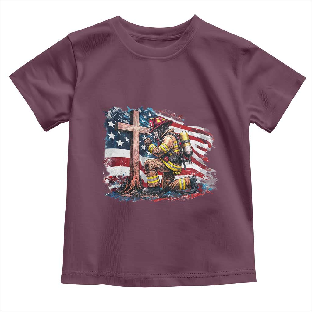 Fireman American Flag Toddler T Shirt Firefighter Christian Cross Bible - Wonder Print Shop